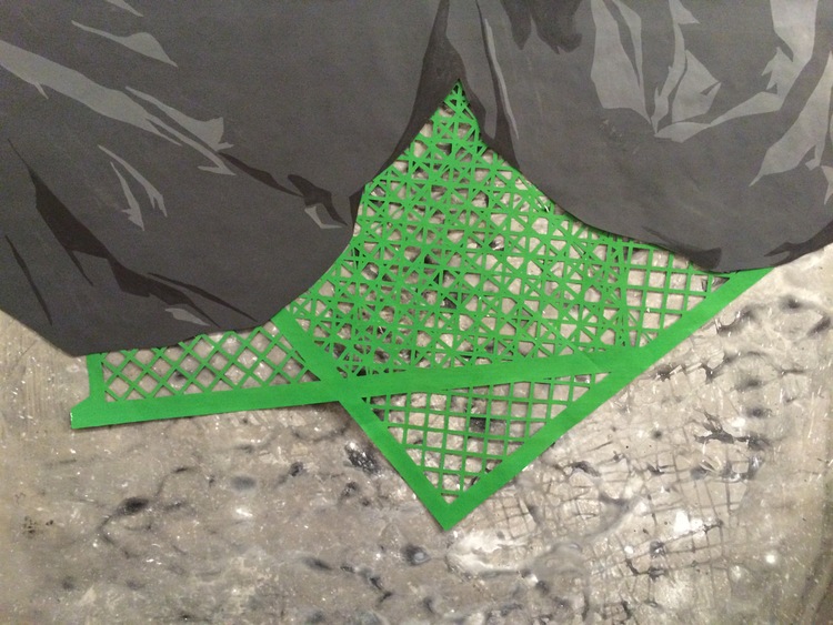 Green Crates, acrylic on layered Tyvek, 40" x 60," 2015
