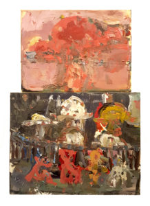 Farrell Brickhouse War of the Worlds, Russell's Yard Series- 2015, oil on canvas, 20" x 14" diptych.