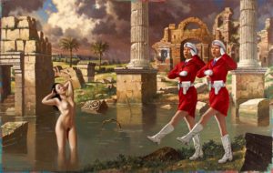 John Wellington “Bathing Diana (with Guards),” 30 x 48 inches, oil on aluminum