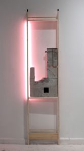 Levan Mindiashvili, Untitled (Unintended Archaeology), 2016, Wood, pigmented hydrocal, pigmented wax, fluorescent light, 77 x 18 x 3 in